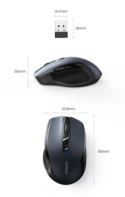 UGREEN Wireless Mouse Bluetooth5.0 Mouse Ergonomic 4000DPI 6 Mute Buttons Mouse For MacBook Tablet Laptops Computer PC 2.4G Mice Ergora