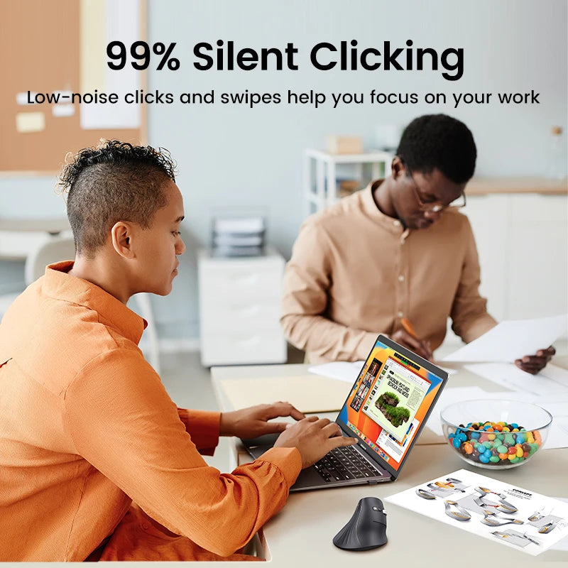 UGREEN Vertical Mouse Wireless Bluetooth5.0 2.4G Ergonomic 4000DPI 6 Mute Buttons for MacBook Tablet Laptops Computer PC Mice Ergora