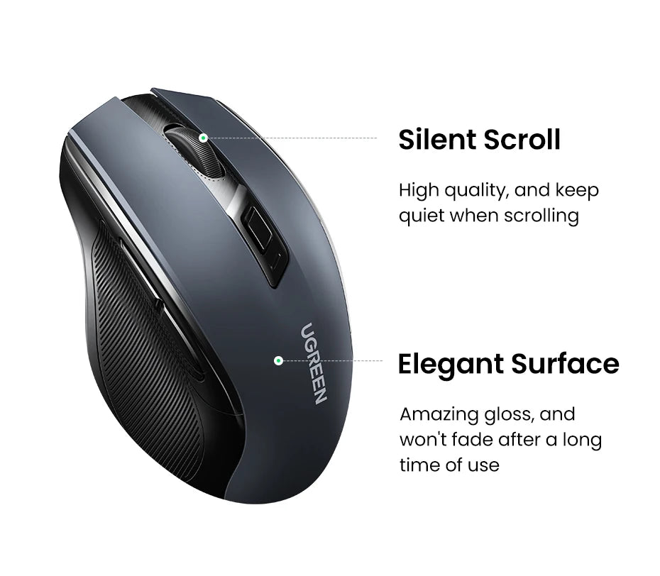 UGREEN Wireless Mouse Bluetooth5.0 Mouse Ergonomic 4000DPI 6 Mute Buttons Mouse For MacBook Tablet Laptops Computer PC 2.4G Mice Ergora