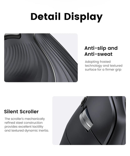 UGREEN Vertical Mouse Wireless Bluetooth5.0 2.4G Ergonomic 4000DPI 6 Mute Buttons for MacBook Tablet Laptops Computer PC Mice Ergora