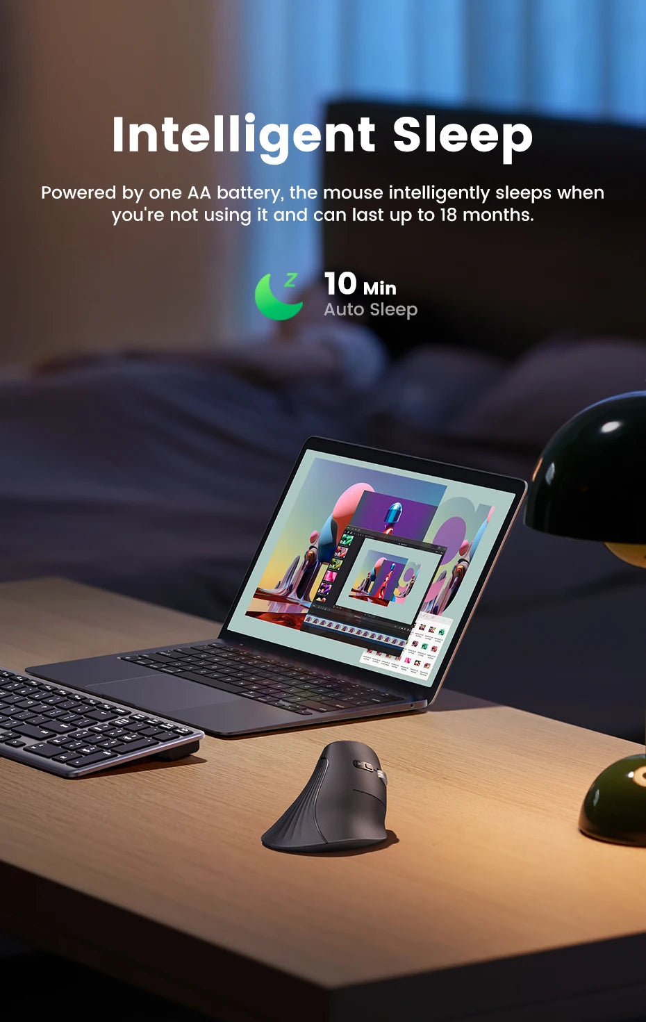 UGREEN Vertical Mouse Wireless Bluetooth5.0 2.4G Ergonomic 4000DPI 6 Mute Buttons for MacBook Tablet Laptops Computer PC Mice Ergora