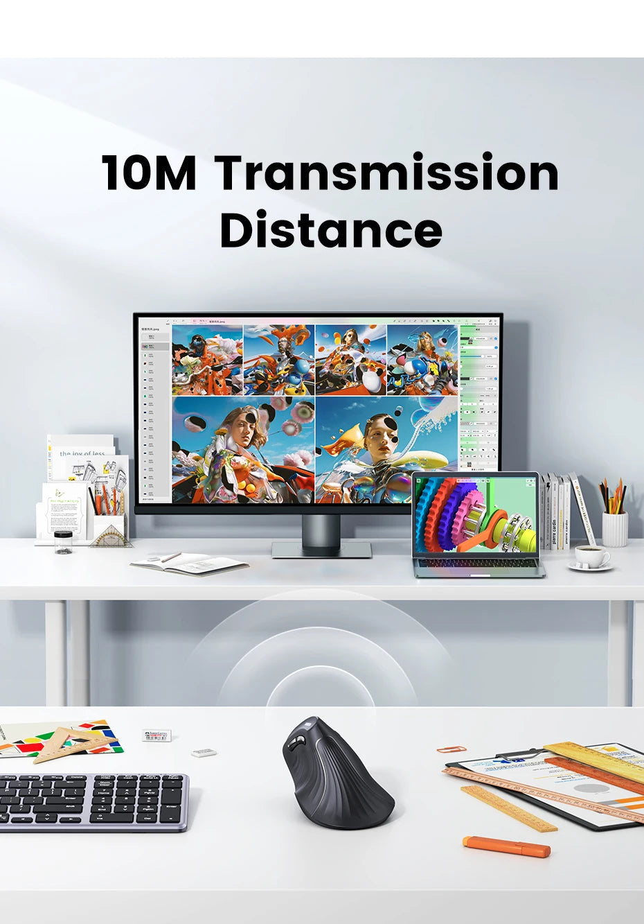 UGREEN Vertical Mouse Wireless Bluetooth5.0 2.4G Ergonomic 4000DPI 6 Mute Buttons for MacBook Tablet Laptops Computer PC Mice Ergora