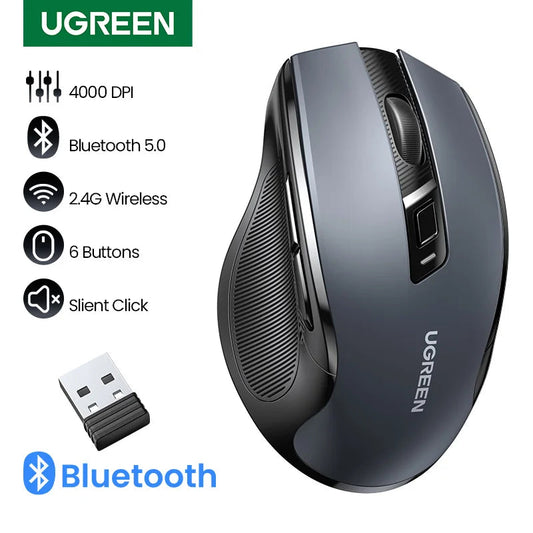 UGREEN Wireless Mouse Bluetooth5.0 Mouse Ergonomic 4000DPI 6 Mute Buttons Mouse For MacBook Tablet Laptops Computer PC 2.4G Mice Ergora